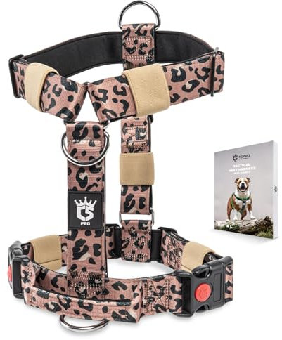 TSPRO Taktisches Hundegeschirr für Große Hunde, Langlebig, Schwerlast-Geeignet, mit Griff & Schnellverschluss, Ideal für Spaziergänge, Rennen & Wandern (Leopardenmuster L)
