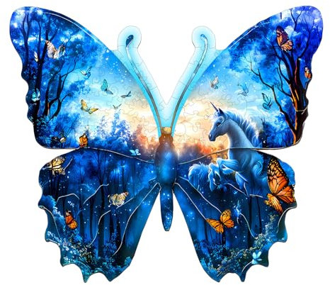 Holzpuzzle Erwachsene und Kinder, Butterfly Forest Unregelmäßig Einzigartige Puzzle, Holz Puzzle Erwachsene Mit Geschenkbox Aus Holz (M-180 Stück)
