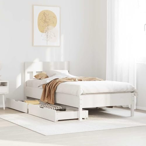 MOBCANT Massivholzbett ohne Matratze, Bettstütze Polsterbett Seniorenbett Bettgestell Geeignet für Wohnungen Gästezimmer Hotel Schlafzimmer Weiß 90x190 cm Kiefernholz