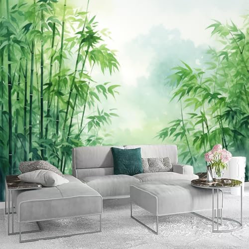 LUPAXA papier peint panoramique Forêt De Bambous Verte，200x150cm Bambou Aquarelle deco murale pour le salon ou la chambre à coucher