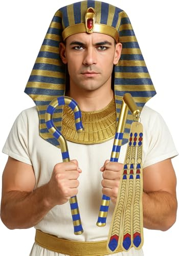 FIESTAS GUIRCA | Ägyptisches Pharaonen-Zepter (2 Teile) - Kostümzubehör für Halloween und Karneval - Ideal für Cosplay von Göttern und Königen des Alten Ägypten - Gold und Blau