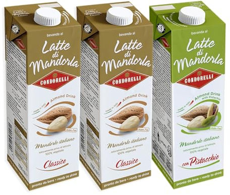 Condorelli TRIS Latte di Mandorla Classico + Pistacchio Pronto da bere 1l [2 Classico - 1 Pistacchio]