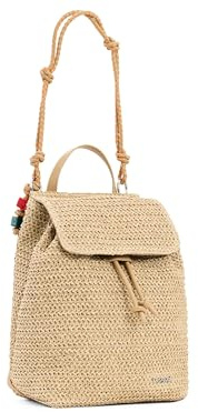 Desigual Freizeitrucksack Handtasche Half Logo Raffia Backpack Natural beige