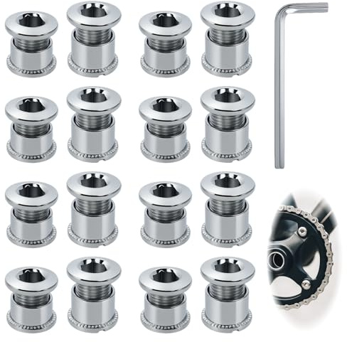17 unidades tornillos de plato con hexágono interior para platos simples y dobles, repuesto para MTB y bici de carretera, acero, incl. llave Allen M6, anticorrosión