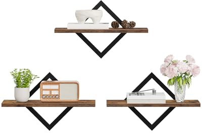 CHOEZON Floating Shelves, Set of 3 Wall Shelves, Hanging Shelves, Wall Shelf Set of 3, Wall Mounted Shelves, for Living Room, Bedroom, Kitchen, Office, Study, Rustic Brown DTBJ03P3BF