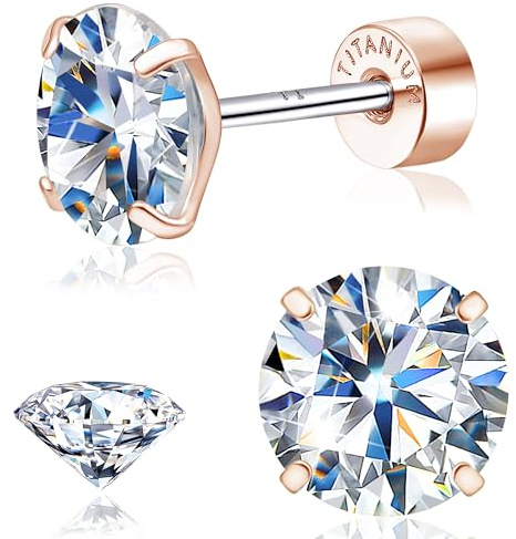 Limerencia 1CT/1.2CT F136 Titanium Moissanite Stud Earrings for Women Men | Hypoallergenic Screw Back Design 18K Gold‑Plated Comfortable Unisex Jewellery Gift Piercing Stud Earrings
