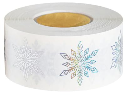 Rechory Schneeflocken-Aufkleber, rund, selbstklebend, Glitzer, Schneeflocke, Weihnachtsaufkleber, Urlaubsbasteln, Scrapbook, Aufkleber, Rolle, für Grußkarten, Basteln, Boxen, Etiketten, Verpackung
