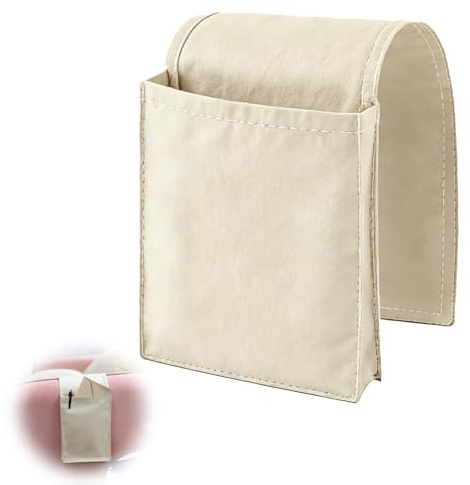 wilcractk Organiseur d'Accoudoirs de Canapé, Sac de Rangement en Coton pour Télécommandes, Magazines et Objets Divers, 1 Pièce, Beige, Idéal Salon et Canapé