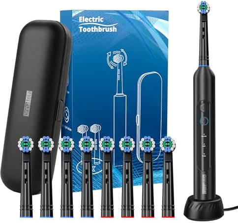 Orinatola Zahnbürste Elektrisch Electric Toothbrush mit 8 Bürstenköpfen (3 Modi) Elektrische Zahnbürste 8,800VPM, Reiseetui,Timer,Black