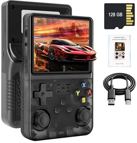 R36S Retro Handheld Game Console with 128GB and 21,000+ Classic Games, 3.5 IPS Display, Open Source Linux System, Screen Portable Pocket Video Player，BLACK