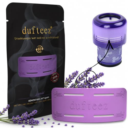 dufteez Staubsaugerduft für Dyson Filter – Duftclip & Zubehör kompatibel mit V10 V11 V12 V15 V15s Gen5 Omni Micro Outsize Slim, frischer Raumduft beim Saugen, Made in Austria