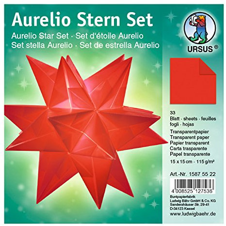 Ursus 15875522 - Faltblätter Aurelio Stern uni, rot, 33 Blatt, aus Transparentpapier 115 g/qm, ca. 15 x 15 cm, einseitg bedruckt, ideal als zeitlose, elegante Wohndekoration