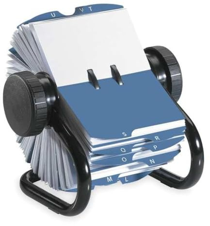 Rolodex Open Rotary Business Card File with 24 Guides, Holds 400 2.63 X 4 Cards, 6.5 X 5.61 X 5.08, Metal, Black