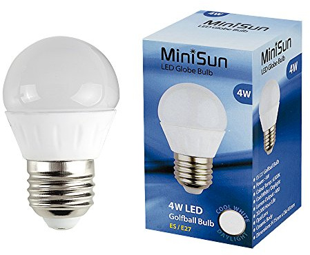 MiniSun | Pack of 10 4w LED ES E27 Golfball Energy Saving Long Life Light Bulbs [6500K Cool White] | Bulbs & Home Improvements Essential