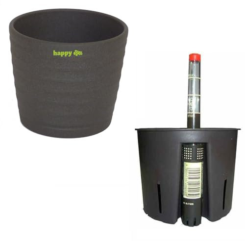 happy nature Set3 3 teilig für Hydrokultur Blumentopf Keramik Maui 13/12 anthrazit Ø 16 cm H 13,5 cm + Kulturtopf + Wasserstandsanzeiger