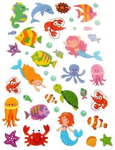 Small Sealife Mermaid & Octopus Stickers Childrens Labels for Kids Craft