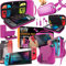 Orzly Switch Accesoires, Zubehör für Nintendo Switch (Panzerglas Schutzfolien, USB Ladekabel, Konsole Tragetasche, Spiele Patronenhülse, Comfort Grip Case, Kopfhörer)-ROSA