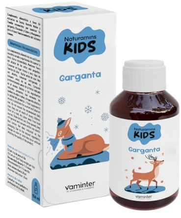 Naturamins Kids Garganta Jarabe Infantil Sabor Limón 150 ml | Con extractos de plantas que ayudan a suavizar la Garganta, y Vitaminas para soportar el sistema inmunologico