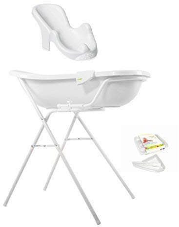 Funny Farm weiß Baby Badewanne XXL 100 cm mit Stöpsel + Badewannenständer + Badesitz + Ablaufschlauch
