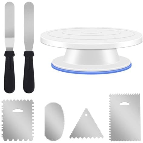 Ever Rich ® Cake Decorating Pastry Tool Kit. Professional Cupcake Decorating Kit. Rotating Turntable Stand (3. 6 Pcs)