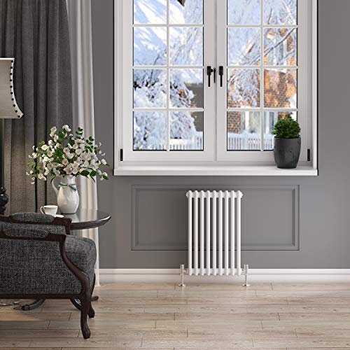 ELEGANT White 600 x 425 mm Traditional Radiator Cast Iron Style Horizontal Radiator White Double Horizontal Column Radiators