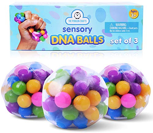 DNA Stress Balls Toys Set for Kids and Adults – 3-Pack Stress-Relief DNA Sensory Balls Toy – Clear Silicone Sensory Squeeze Balls for Stress-Relief and Better Focus – Sensory Squishy Stress Balls