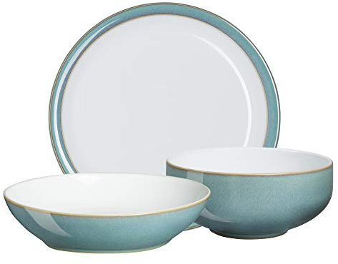 Denby AZR-12PCP Azure 12PPS (Dinner, Pasta, Cereal) Dinnerware Set, Stoneware, Aqua Teal