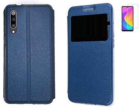 Todobarato24h Funda Compatible con Xiaomi Mi A3 (6.008) Azul Libro Ventana + Protector de Cristal Templado