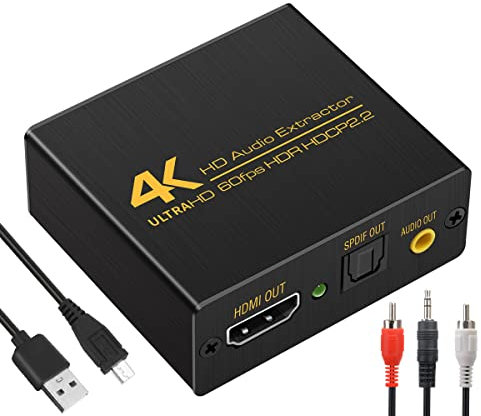 Yukidoke HDMI Audio Extractor 4K HDMI Audio Splitter Sound Converter Digital Toslink/SPDIF + Analog Optical 3.5mm Aux Stereo Lossless Sound On Soundbar Speaker for PS4 Xbox Blue-Ray DVD Player