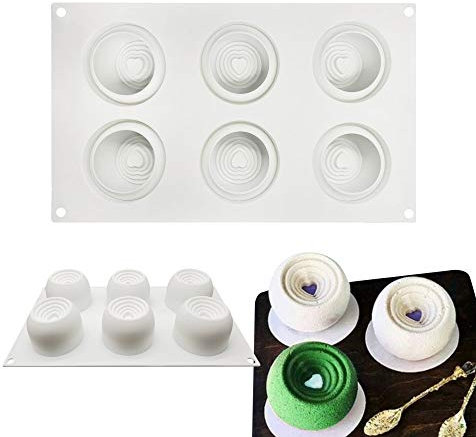 XiaoShenLu Silicone Français Mousse Gâteau Moules 3D Ustensiles de Cuisson Moule DIY, 6 trous Vortex Heart