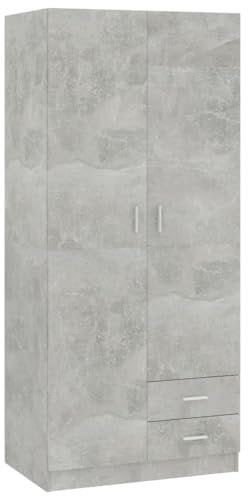 vidaXL Kleiderschrank mit 2 Türen 2 Schubladen Garderobenschrank Garderobe Schrank Schlafzimmerschrank Betongrau 80x52x180cm Holzwerkstoff