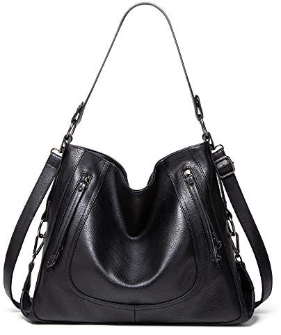 Sacs à bandoulière pour femme, sacs à main, sacs à main, sacs à main en cuir végan, Noir, Large