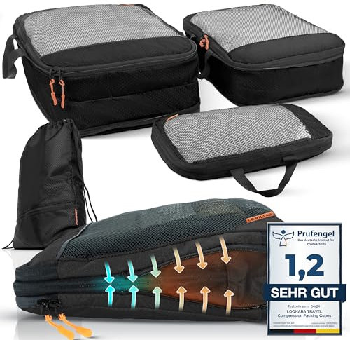 Compression Packing Cubes Set für mehr Platz im Koffer & Backpack - Packwürfel Packing Cubes Compression als Rucksack Organizer - Travel Packtaschen Reise - Camping Zubehör & Wander Ausrüstung
