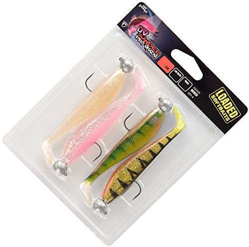 Fox Rage UV Zander Pro Loaded 10cm 10g 3/0 - 4 montierte Gummifische für Zander, Zandershads, Softbaits zum Zanderfischen