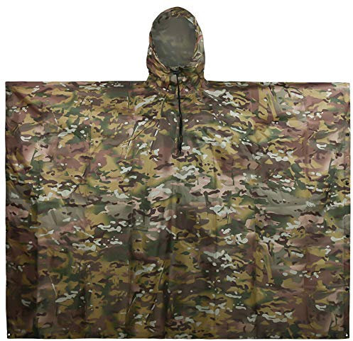 LOOGU Leichter wasserdichter Regenponcho mit Kapuze Camouflage Design Ripstop Mehrzweck Regenmantel für Männer und Frauen Regencape schnell trocknend wiederverwendbar Für Camping Angeln Jagd Events