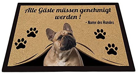 BAGEYOU Personalisierte Fußmatte mit Meinem Liebeshund Französische Bulldogge Alle Gäste Müssen Genehmigt Werden Bodenmatte 60 x 40 cm