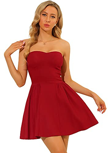 Allegra K Women's Sexy Strapless Party Dress Sweetheart Neck Off Shoulder Sleeveless Halloween Mini Dress Medium Red