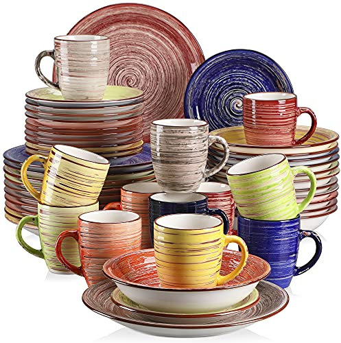 Kombiservice Steingut, vancasso ALBERO 48-teilig Tafelservice, Vintage Geschirrservice im Shabby Chic Design für 12 Personen, Speiseteller, Kuchenteller, Suppenteller und Kaffeetassen