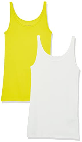 Amazon Essentials Top Ajustado sin Mangas y con Tirantes Finos Mujer, Pack de 2, Blanco/Verde Lima, XS