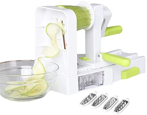 Vegetable Cutter-Stainless 4 in 1 Steel Blades Hand Crank Spiral Slicer Multifunctional Fancy Wobble Plate Cutter for Potatoes/Carrots/Cucumbers/Zucchini