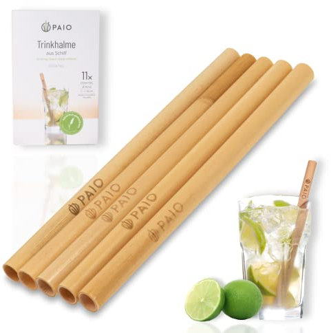 PAIO® Trinkhalme aus Schilf für alle Getränke I Alternative Strohhalme ohne Plastik I Wiederverwendbar - Nachhaltig - Umweltfreundlich (Cocktail: Ø 9mm / Länge 15cm)