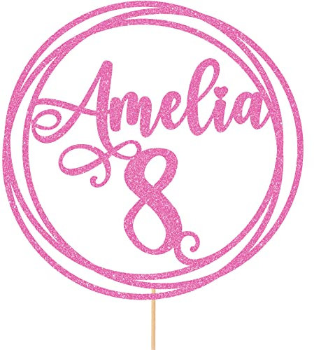 Personalised Round Happy Birthday Glitter Cake Topper - Light Pink Any Custom Age & Name Glitter Cake Decoration and Sprinkles - Happy Birthday Decorations - Personalised Toppers for Cakes by Cakeshop