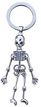 Meimimix Gothic-Totenkopf-Skelett-Anhänger, Schlüsselanhänger für Männer und Frauen, Halloween-Dekoration, Silberner Schlüsselanhänger, Standard