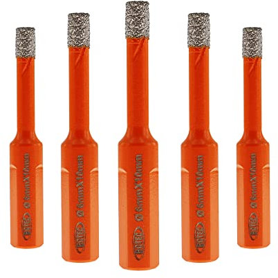 BGTEC Juego Brocas Diamante Seco - 5 piezas 6mm Corona de diamante soldada al vacío con mango triangular de 10mm para cerámica gres porcelánico mármol granito piedra artificial