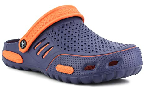 IMTY Mens Lightweight EVA Beach Clogs Summer Breathable Kitchen Garden Hospital Nurse Pool Water Shoe Mules Sandals (Navy/Orange, UK_Footwear_Size_System, Adult, Men, Numeric, Medium, Numeric_10)