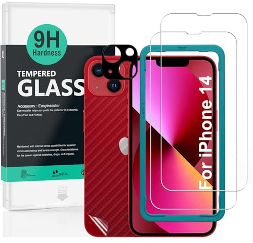 Ibywind Screen Protector (2 Pack) For iPhone 14,9H Hardness Tempered Glass,With 1Pc Metal Camera Lens Protector,1Pc Back Protector,Easy to Install