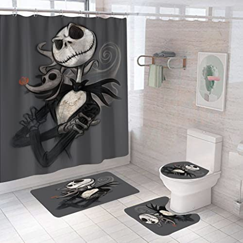 DDS-DUDES 4Pcs Christmas Shower Curtain Sets Kids Bathroom Halloween Christmas Decor with 12 Curtain Hooks for Bathroom, Waterproof 71 x 71 inch (D00056)