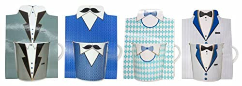 Lote de 12 Decorativas Tazas de Cerámica con Bolsa Esmoquín Surtidas. Vajillas y Complementos. Regalos Originales. Detalles para Comuniones, Cumpleaños, Bautizos y Bodas.DK