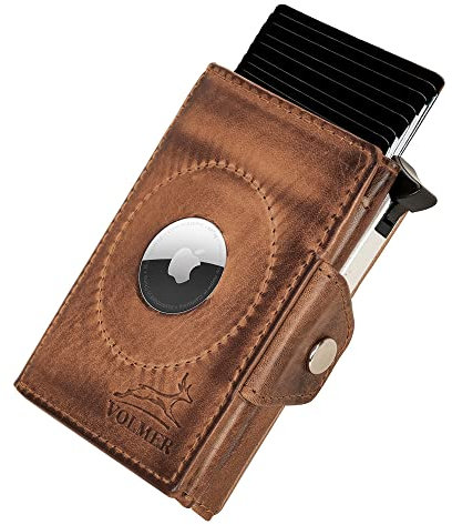 FA.Volmer ® Portefeuille en Cuir véritable pour Homme - Format Portrait - Air Tag - Protection RFID - Étui pour Cartes - avec Compartiment pour Billets et pièces de Monnaie, Marron Vieilli