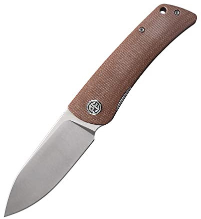 Petrified fish PFE05 Couteau Pliant, 3,15 inch K110 lame en acier, 3,31 OZ Micarta Poignée Poche EDC Couteau Pliant (Brown-S)